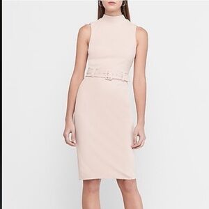 Express Blush Pink Mock Neck Dress NWT Size Small Belted Work Wedding